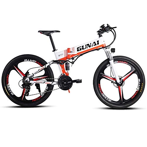Bicicletas eléctrica : LUO Bicicletas Eléctricas, Bicicleta de Montaña Eléctrica Bicicleta Eléctrica Plegable de 26 Pulgadas con Batería Extraíble Sistema de Transmisión de 21 Velocidades Bicicleta de Montaña (Negro), Blanc