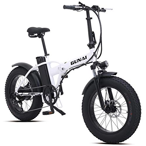 Bicicletas eléctrica : LUO Bicicletas Eléctricas, Bicicleta de Nieve Eléctrica de 20 Pulgadas Bicicleta de Montaña Plegable de 500 W con Batería de Litio de 48 V 15 Ah Y Bicicleta de Montaña con Freno de Disco (Negro), Blan