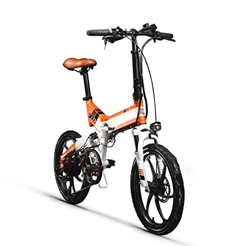 Bicicletas eléctrica : LWL Bicicletas eléctricas para adultos plegable 250 W 48 V 8 Ah batería oculta plegable bicicleta eléctrica 7 velocidades (color: blanco-naranja)
