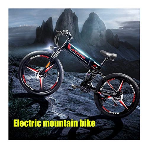 Bicicletas eléctrica : LYRWISHJD Folding Mountain Bicicleta Eléctrica De 48V 10.4Ah Batería De Litio Extraíble Playa Nieve Folden Bicicleta Eléctrica 350w Ciudad Conmute Adulto Montaña E-Bici (Color : Black)