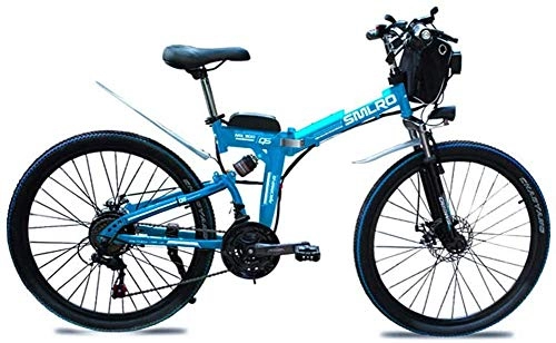 Bicicletas eléctrica : Macro 8AH 48V / 10AH / 15AHL BTT BTT de la batera de Litio e-Bike Bicicleta Plegable Bicicleta Inteligencia Bicicleta elctrica sin escobillas 21 con la Velocidad 350W, Azul, 48V8AH350W