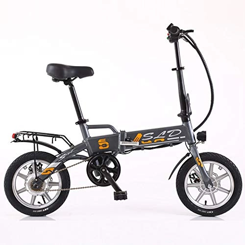 Bicicletas eléctrica : MDZZ Bicicleta electrica, Plegable montaña de la Bicicleta, 14" Bicicletas asistidas con Seguridad extrable de Iones de Litio para Adultos del Viajero Viaje, Gris