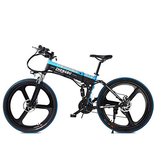 Bicicletas eléctrica : MERRYHE Bicicleta elctrica Plegable Carretera de montaña Bicicleta Adulto Ciclomotor Ciudad Potencia Bicicleta de Alta Intensidad Doble Gas Absorcin de Choque, Blue-48V10AH