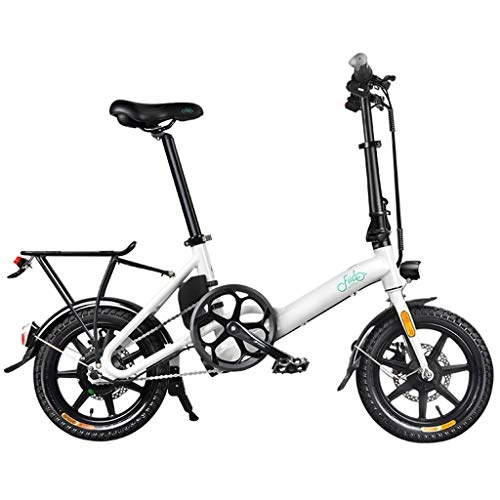 Bicicletas eléctrica : Mini bicicleta eléctrica de 14 pulgadas, batería de movilidad para adultos, bicicleta asistida de velocidad variable, duración de la batería 7.5Ah / 36V 65 km, batería de litio, plegable, blanco / n