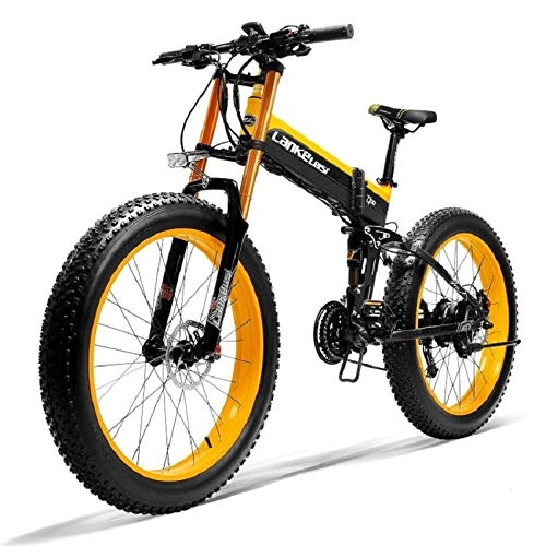 Bicicletas eléctrica : Minkui 400W Bicicleta elctrica 10AH Panasonic batera de Litio 26x4.0 Pulgadas Fat Tire Bicicleta elctrica Bicicleta elctrica Plegable-Amarillo