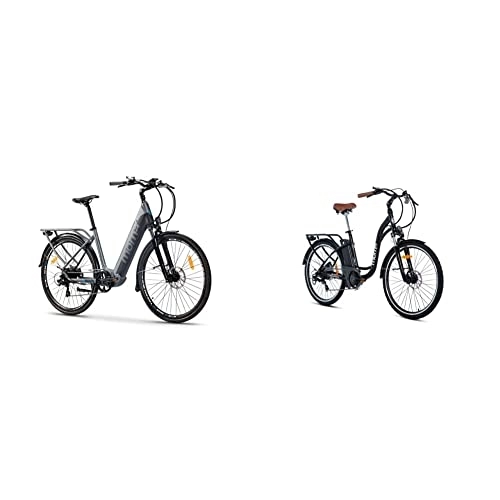 Bicicletas eléctrica : Moma Bikes Bicicleta Eléctrica Urbana EBIKE-28 Pro, Shimano 7vel, Frenos hidráulicos + Bicicleta Electrica E26.2 Aluminio, Shimano 7V, Frenos de Disco hidráulicos Batería Litio 36V 16Ah