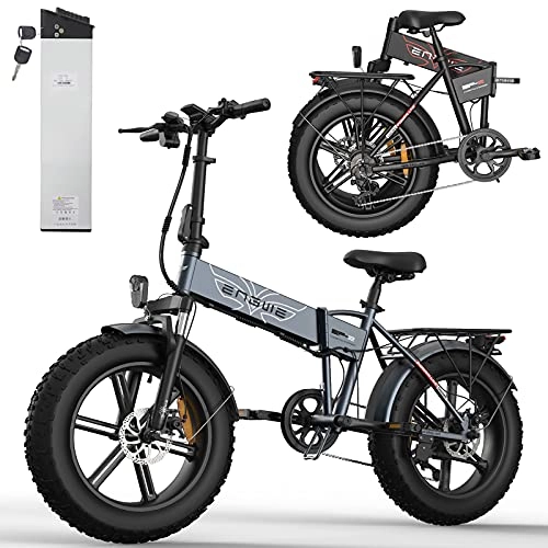 Bicicletas eléctrica : MOye Bicicleta Eléctrica 20"x 4.0 Bicicleta Eléctrica Plegable Neumáticos Gordos 750W Bicicletas Eléctricas para Adultos con Batería Extraíble de 48V 12.8Ah, 7 Velocidades, C / Gray