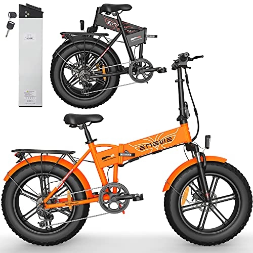 Bicicletas eléctrica : MOye Bicicleta Eléctrica Plegable de 750W para Adultos, Neumático Gordo Montaña Playa Nieve Bicicletas de 7 Velocidades Bicicleta Eléctrica con Batería de Litio Desmontable, 48V, 12, 8Ah, Naranja