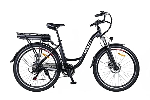 Bicicletas eléctrica : MYATU Bici Electrica Negra, Bicicleta eléctrica 26" de Ciudad con batería extraíble de 36V 12.5Ah, Motor de 250W, Ebike Unisex para Adultos