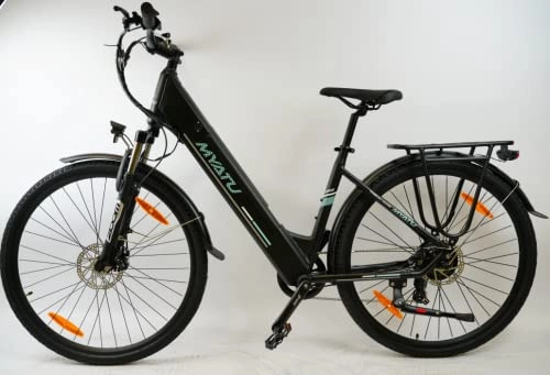 Bicicletas eléctrica : MYATU Bicicleta eléctrica 700C Cityrad, 28 pulgadas, con 7 marchas Shimano, motor BAFANG de 250 W, batería de iones de litio de 36 V 13 Ah, marco de aluminio, 25 km / h, para hombre y mujer, color negro
