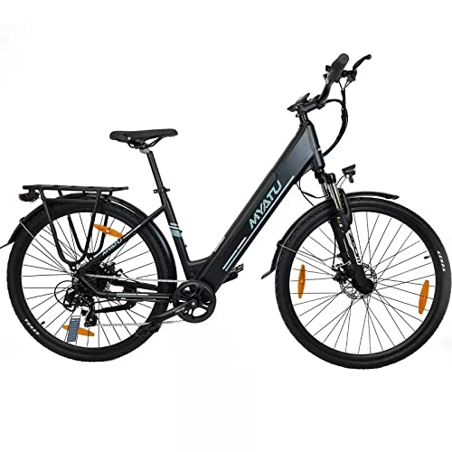 Bicicletas eléctrica : MYATU - Bicicleta eléctrica de ciudad para mujer de 28 pulgadas, con entrada baja para adultos