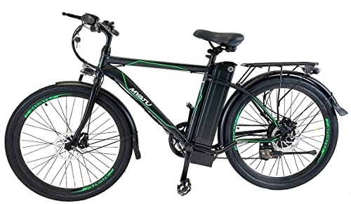 Bicicletas eléctrica : MYATU - Bicicleta eléctrica para ciudad, 26 pulgadas, con cambio Shimano de 6 marchas, motor de 250 W, batería de iones de litio de 36 V 12, 5 Ah, 25 km / h, para hombre y mujer, color negro