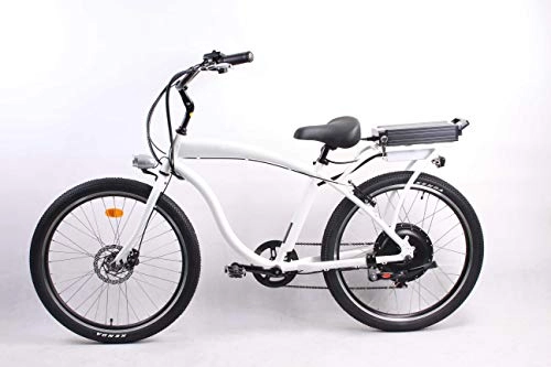 Bicicletas eléctrica : móvil 500W 48V 10.4AH Bicicleta eléctrica 26'x2.125 Bicicleta Cruiser 7 Velocidad Shimano Desviador Snow Beach eBike Bicicleta Sistema de Freno de Disco mecánico Blanco