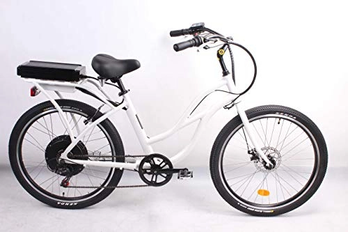 Bicicletas eléctrica : móvil 500W 48V 10.4AH Bicicleta eléctrica 26'x2.125 Bike Cruiser 7 Speed Shimano Desviador Snow Beach eBike Bicicleta Sistema de Freno de Disco mecánico para Mujer (Blanco)