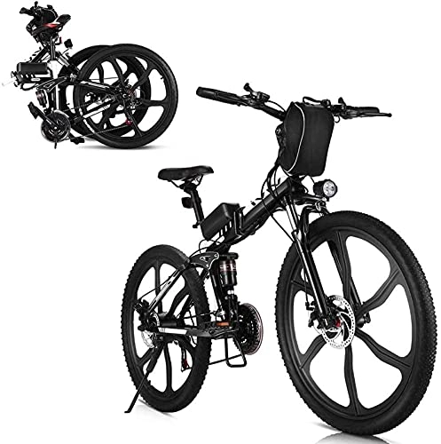 Bicicletas eléctrica : N&I Bicicleta eléctrica de 350 W de 26 pulgadas Folding Electric Mountain Bicycle 48 V 10 Ah Removable Lithium Battery 21 Speed Ebike Cruiser Conmuter Bicycle
