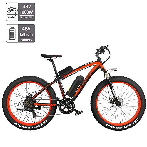Bicicletas eléctrica : Nbrand 26" Bicicleta elctrica Bicicleta de Nieve Fat Bike, Bicicleta montaña de 26 * 4.0 Fat Tire, Horquilla de suspensin bloqueable, 3 Modos de conduccin (Red, 1000W Plus 1 Reemplazo 17Ah)