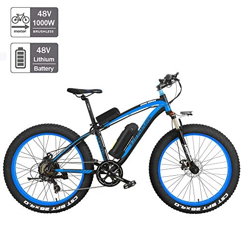 Bicicletas eléctrica : Nbrand 26" Bicicleta eléctrica Bicicleta de Nieve Fat Bike, Bicicleta montaña de 26 * 4.0 Fat Tire, Horquilla de suspensión bloqueable, 3 Modos de conducción (Blue, 1000W 17Ah)