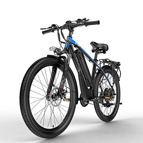 Bicicletas eléctrica : Nbrand T8 26 Pulgadas Bicicleta de montaña, Bicicleta elctrica de 48 V, Horquilla de suspensin bloqueable, con Pantalla LCD de Ajuste de 5 Pas (Blue, 400W 15Ah)