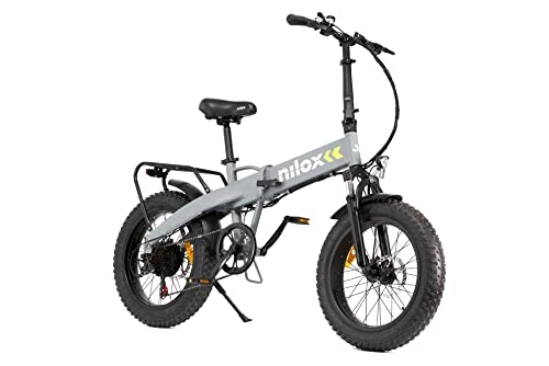 Bicicletas eléctrica : Nilox, E-Bike J4 Plus, Bicicleta eléctrica con pedaleo asistido, 70 km autonomía, hasta 25 km / h, alta velocidad 36 V 250 W, batería extraíble 36 V 13 Ah, ruedas gordas de 20", frenos de disco dobles