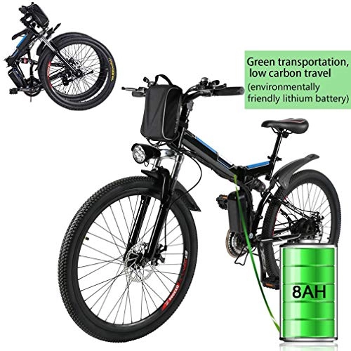 Bicicletas eléctrica : NYPB Bicicleta Eléctrica Plegable 26"", Batería 36V 8AH E-Bike Transmisión de 7 Velocidades Motor de 250 W hasta 30 km / h, Amortiguadores de Choque Completos