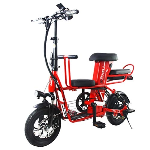 Bicicletas eléctrica : OD-B Bicicleta Elctrica Plegable Bicicleta Elctrica De 12 Pulgadas para Padres E Hijos Batera Extrable Bicicleta Elctrica Scooter Plegable para Adultos Vehculo, Red, 30ah