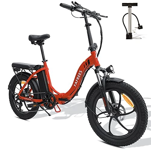 Bicicletas eléctrica : Oficial] Fafrees F20 Bicicleta Eléctrica, 20" Fat Tire, Shimano 7vel, Frenos Delanteros y Traseros, 250W Bicicleta eléctrica Urbana Plegable con, batería extraíble de 48V 15Ah, Rojo