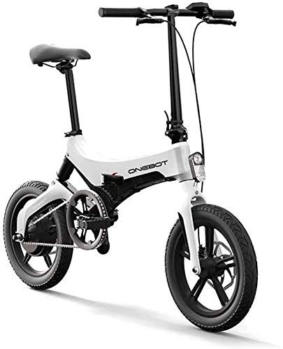 Bicicletas eléctrica : onebot Bicicleta eléctrica Plegable S-6 (Blanca)| autonomía 40KM, batería 36V 5.2AH Vel. MAX. 25Kmh| Ruedas de 16” Pulgadas, suspensión Trasera y Discos de Freno | Panel LCD y luz LED.
