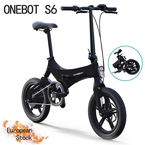 Bicicletas eléctrica : ONEBOT S6 Bicicleta eléctrica, Bicicleta eléctrica Plegable para Adultos 6.4Ah 250W 36V con Dos Modos de conducción Pantalla LCD Neumático de 16 Pulgadas y Amortiguador de Muelle Trasero(Negro)