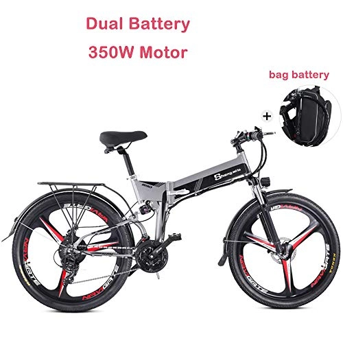Bicicletas eléctrica : ONLYU Bicicleta Elctrica, 26 Pulgadas Plegable Montaa Aleacin De Aluminio E-Bici De La Bicicleta 48V18AH Batera Extrable con El Bloqueo Y Bolsa De Batera, 21 Speed, Gris, Integrated Wheel