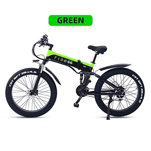 Bicicletas eléctrica : ONLYU Bicicleta Elctrica, Bici De E 48V500W Bicicleta De Montaa Elctrica De La Batera De Litio 48V12.4AH Aleacin De Aluminio Bicicleta Plegable De Neumticos 4.0 De Grasa para Adultos, Verde