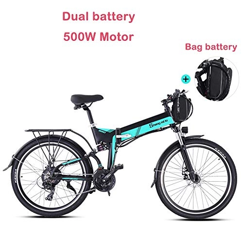 Bicicletas eléctrica : ONLYU Bicicleta Eléctrica, 26" Plegable E-Bici De Montaña De Motos De Nieve Bicicleta Eléctrica 48V18AH Batería Extraíble con El Bloqueo Y Bolsa De La Batería, 21 Velocidad, Black Blue