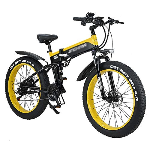 Bicicletas eléctrica : ONLYU Bicicleta Eléctrica para Adultos, 48V500W Montaña Bicicleta Eléctrica De Litio Y Aluminio 48V12.4AH Bicicleta Plegable De La Aleación De La Batería 4.0 Fat Tire Bike Correo Hombres, Amarillo