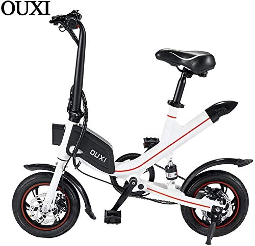 Bicicletas eléctrica : OUXI Bicicletas Elctricas para Adultos, Ebike con 250w 6.6ah 36v 12"Ruedas Plegable Ligera Bicicleta para Hombres Deportivo Aptitud Outdoor (Blanco)