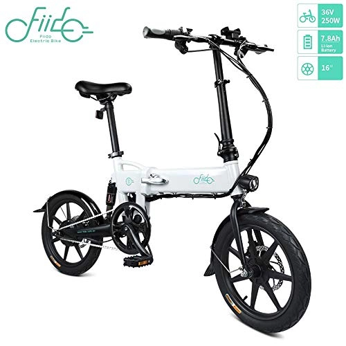 Bicicletas eléctrica : OUXI FIID0 D2 Bicicleta Electrica Plegable 36V 7.8Ah 250W 16 Pulgadas Ciclomotor Mini Bici Electrica para Adultos Deportes Ciclismo al Aire Libre-Blanco