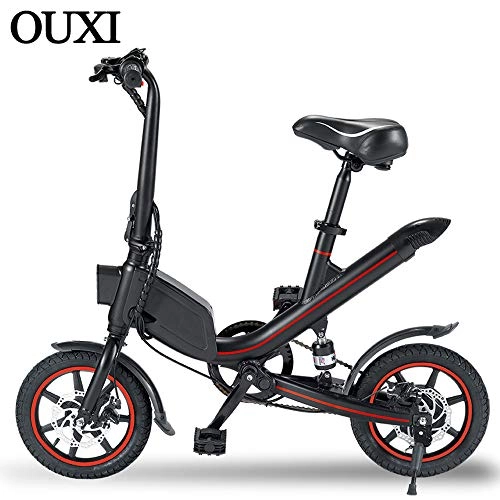 Bicicletas eléctrica : OUXI V1 Bicicletas elctricas para Adultos, Bicicleta Plegable con 350W 6.6Ah Batera 36v 12" Ligero para Hombres City Fitness Outdoor Sporting Commuting (Negro)
