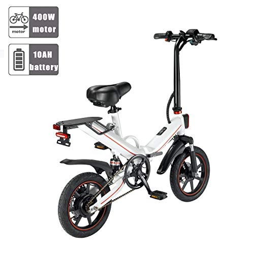 Bicicletas eléctrica : OUXI V5 Bicicleta elctrica, Bicicletas elctricas para Aldults Plegable Plegable Velocidad mxima 25 km / h 48 V 10 Ah Batera de Litio 400 W 14 Pulgadas Ebikes para Hombres MujeresBlanco