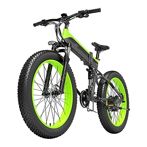 Bicicletas eléctrica : paritariny Bicicleta eléctrica Bicicleta eléctrica Plegable 100 0W 48V 12.8AH 40KM / H Bicicleta eléctrica E-Bicicleta de Bicicleta para Adultos 20 0KG Carga (Color : Black Green)