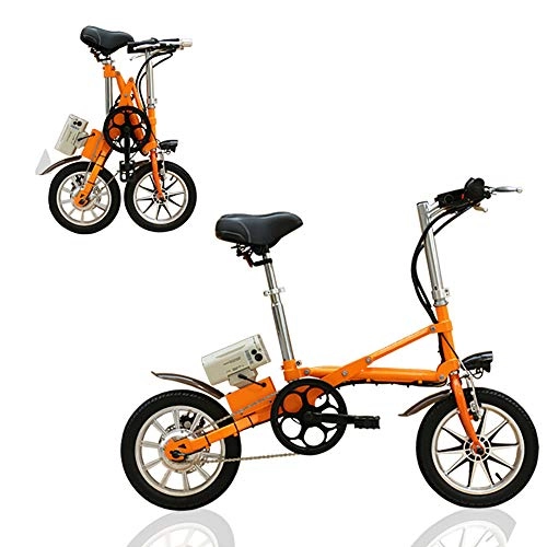 Bicicletas eléctrica : Pc-Glq 250W Bicicleta eléctrica, 36V / 8AH batería de Litio Bicicleta pequeña, de 14" Plegable Ciudad Bicicleta eléctrica, batería extraíble, Tres Modos, Velocidad máxima 25 kilometros / H, Naranja