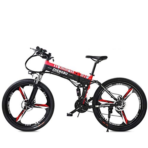 Bicicletas eléctrica : Pc-Hxl Bicicleta Elctrica de Montaa Bicicleta Elctrica Plegable Batera 36v 26" E-Bike Sistema de Transmisin de 27 Velocidades con Batera de Litio Desmontable con Tres Modos de Trabajo, Rojo
