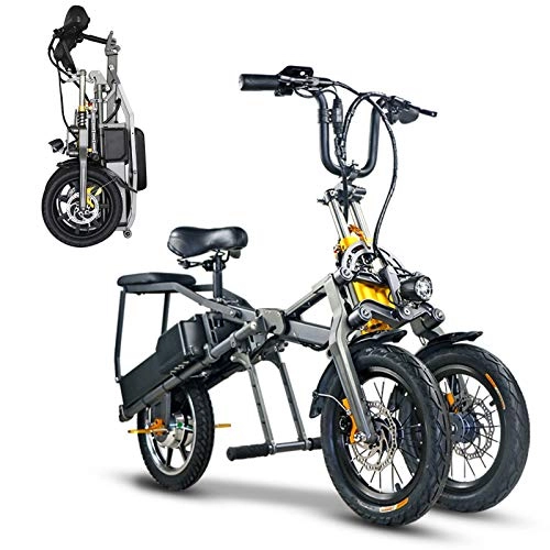Bicicletas eléctrica : Pc-Hxl Scooter eléctrico de Tres Ruedas, Bicicleta eléctrica de aleación de Aluminio, Scooter Urbano Ligero Plegable de 14 Pulgadas, con Motor de 350W, batería de Litio de 48V 7.5Ah