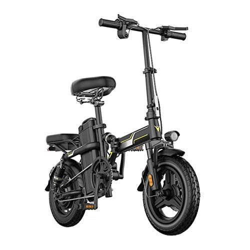 Bicicletas eléctrica : Pc-ltt 14" Bicicleta Electrica Plegables con 400W Motor y Batería 48V 8AH de Lones de Litio, Bici Aleación de Carbono Urbana Adulto de Asiento Ajustable, Negro, 8AH