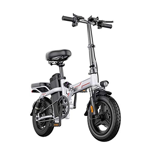 Bicicletas eléctrica : Pc-ltt 400W Bicicleta Electrica Plegables con Batería 48V 8Ah de Iones de Litio, Bici Electricas Aleación de Aluminio con Ruedas de 14" para Adultos Urbana, Blanco, 15AH