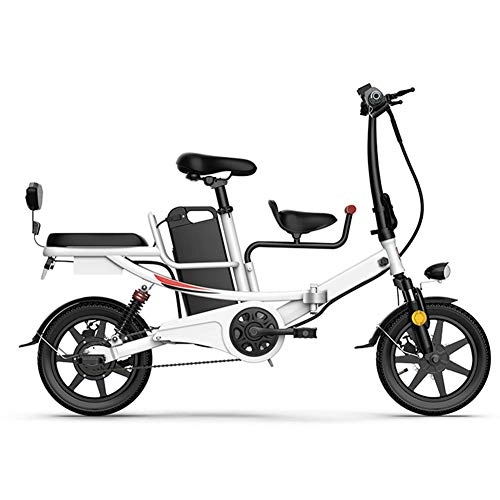 Bicicletas eléctrica : Pc-ltt Bicicleta Electrica Plegables con Ruedas de 14", Batería 48V 8Ah de Lones de Litio y 350W Motor, Bici Urbana de Freno Frontal y Trasero Ligera para Adulto, Blanco