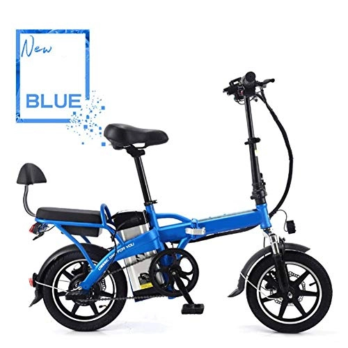 Bicicletas eléctrica : Plegable Bicicleta Elctrica De 48V 20Ah con Extrable De Iones De Litio, De 14 Pulgadas E-Bici con 350W De Motor Sin Escobillas, Azul