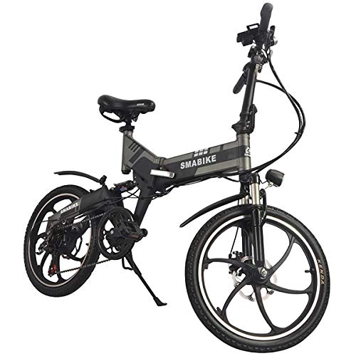 Bicicletas eléctrica : PXQ Plegable Bicicleta elctrica con 48V 250W batera y 3-Speed medidor Inteligente, 7 velocidades de montaña E-Bike de cercanas de 20 Pulgadas, Frenos de Disco y Horquilla de suspensin, Black