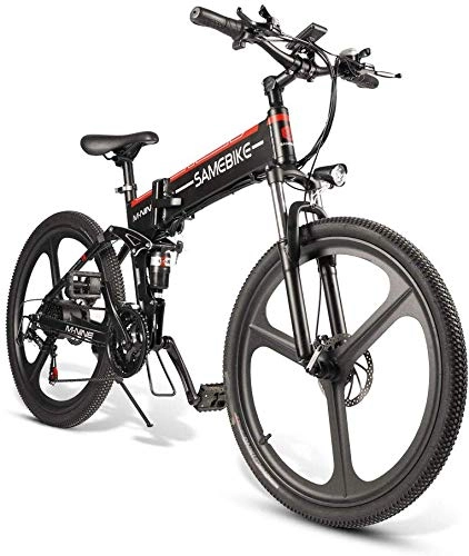 Bicicletas eléctrica : QDWRF Bicicleta elctrica de montaña 26", 350W, Batera 48V 10Ah Sistema de Transmisin de 21 Velocidades con LED Faro con Batera de Litio Desmontable