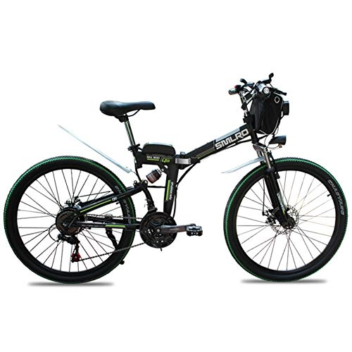 Bicicletas eléctrica : QDWRF Bicicleta elctrica de montaña 26", 350W, Batera 48V 15Ah Sistema de Transmisin de 21 Velocidades con LED Faro con Batera de Litio Desmontable Black 48V10AH350W