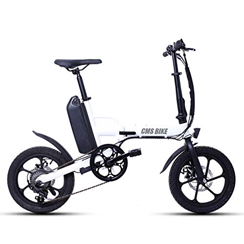 Bicicletas eléctrica : QGUO Bicicleta Electrica Plegables 250W Motor Bicicleta 25 Km / H, Bici Electricas Adulto con Ruedas de 16", Batería 36V 13Ah, Asiento Ajustable, 6 Velocidades, Blanco