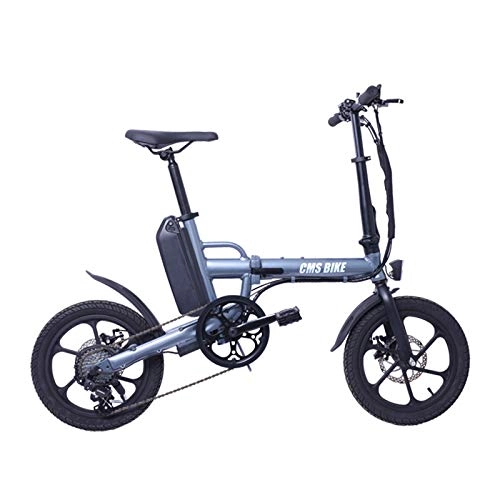 Bicicletas eléctrica : QGUO Bicicleta Eléctrica 16" Bicicleta Eléctrica Plegable Motor de 250 Vatios 6 Velocidades Bicicleta Eléctrica de Cambio para Adultos Desplazamiento Urbano, Gris