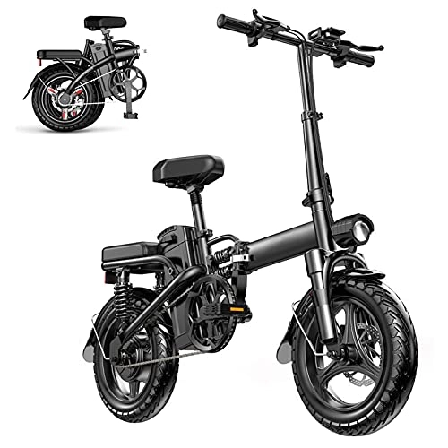 Bicicletas eléctrica : QININQ Bicicleta Eléctrica E-Bike Plegable, Bicicleta Eléctrica de 14" para Hombres de 350W con batería extraíble de 8Ah, 21 velocidades, Bicicleta de Ciudad para Hombres y Mujeres